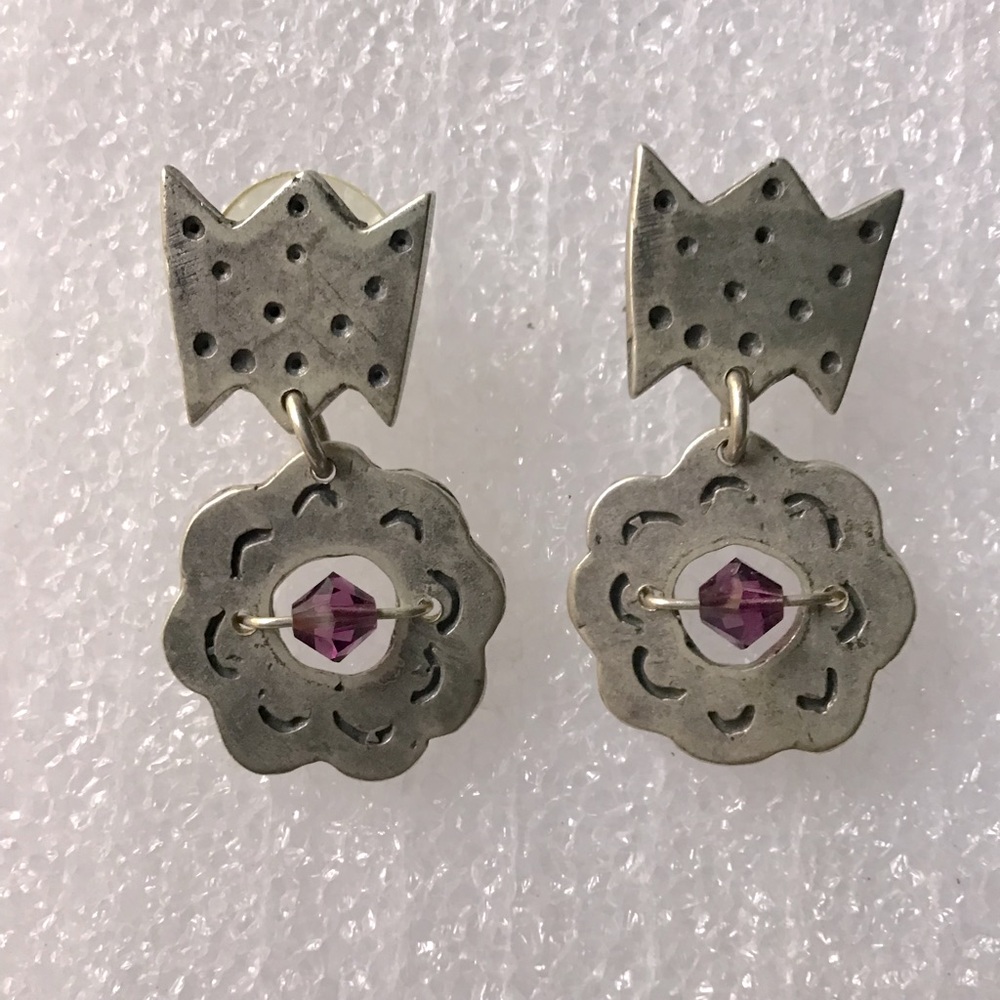Silver and Purple Crystal Earrings